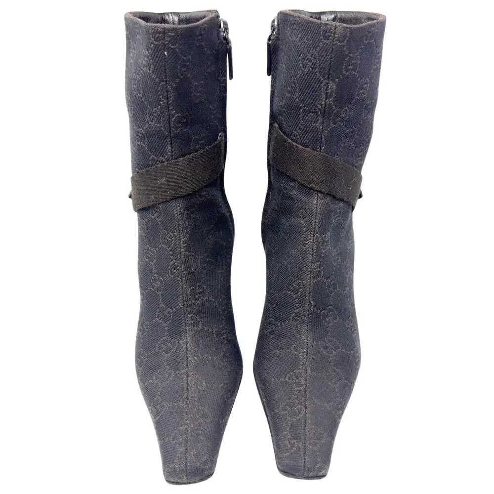 Gucci Boots GG Logo Monogram Supreme Chocolate Brown Leather Ankle Booties EU 37